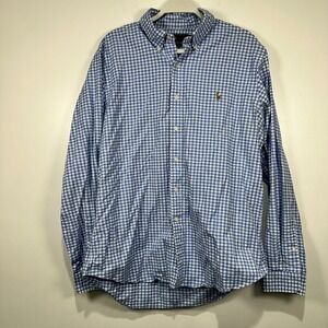 Ralph Lauren XL Blue Gingham Check‎ Slim Fit Stretch Oxford Shirt